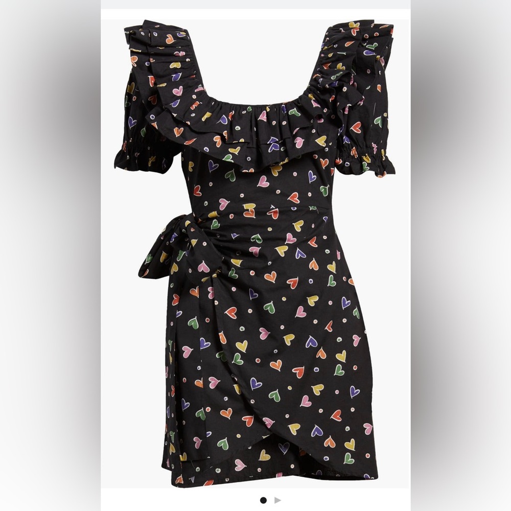 ASOS DESIGN Heart Print Ruffle Cotton Wrap Minidress